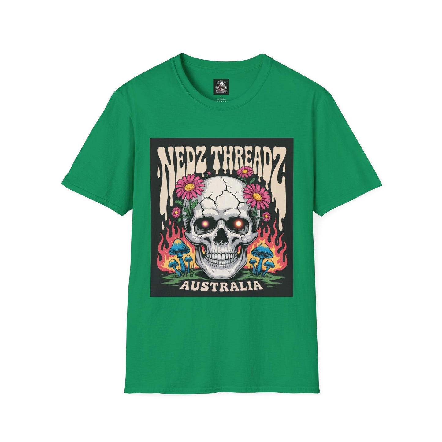 Edgy Skull Graphic Tee, Unisex Softstyle T-Shirt, Australia Design, Music Festival Wear, Halloween Party Shirt, Alternative Fashion