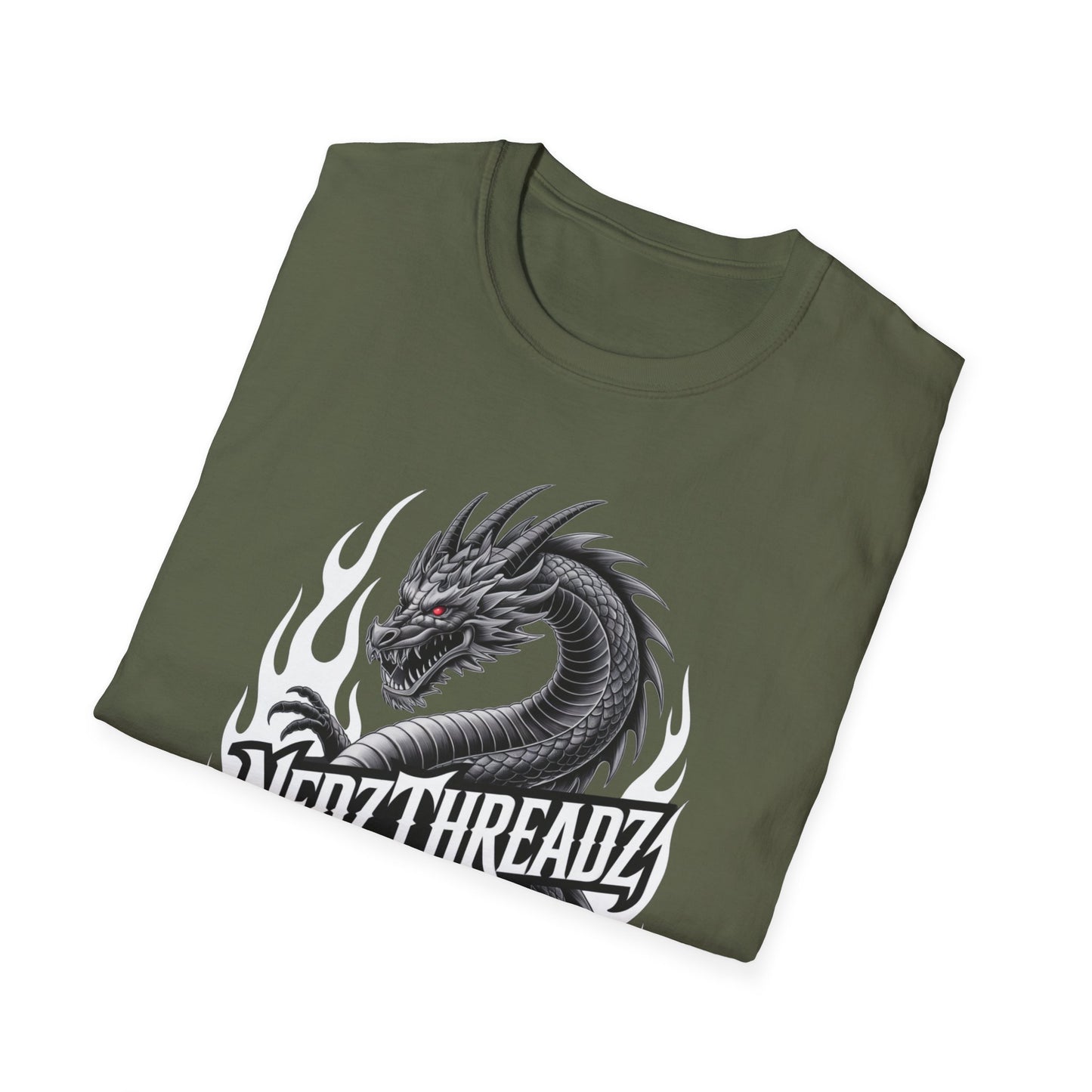 Dragon Graphic Tee, Unisex Softstyle T-Shirt, Edgy Fashion for Gamers, Gift for Dragon Lovers, Casual Streetwear