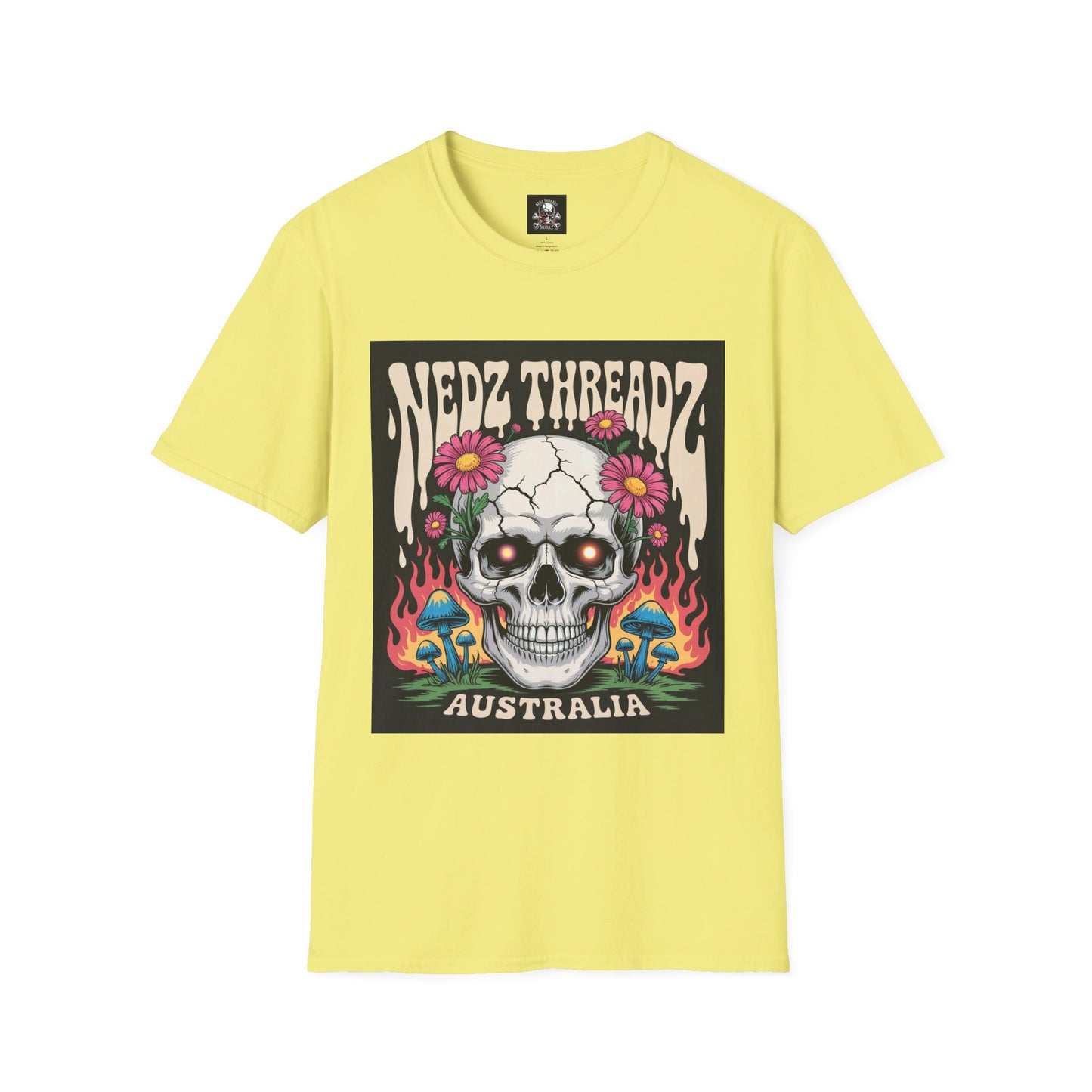Edgy Skull Graphic Tee, Unisex Softstyle T-Shirt, Australia Design, Music Festival Wear, Halloween Party Shirt, Alternative Fashion