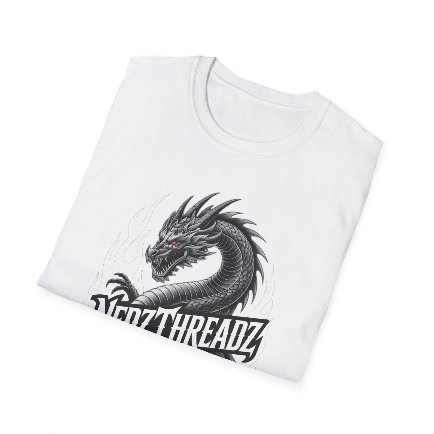 Dragon Graphic Tee, Unisex Softstyle T-Shirt, Edgy Fashion for Gamers, Gift for Dragon Lovers, Casual Streetwear