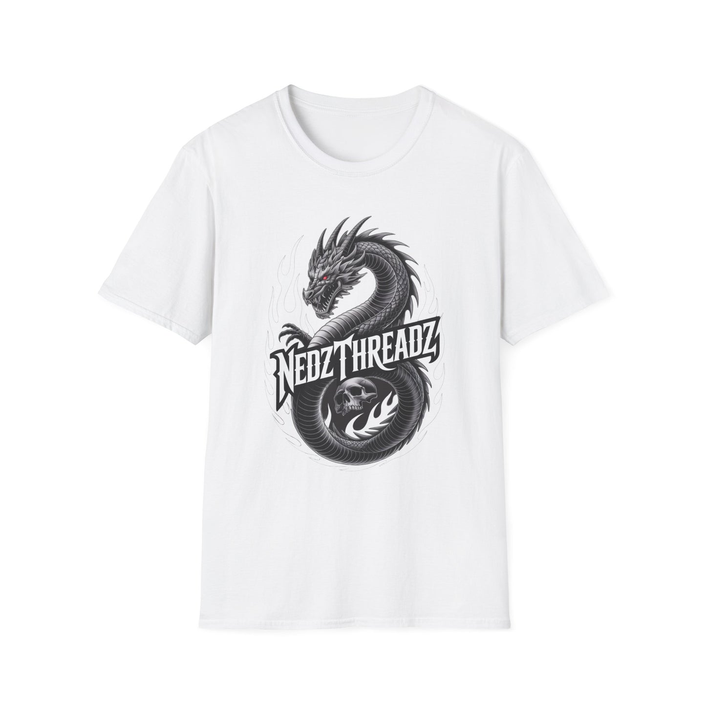 Dragon Graphic Tee, Unisex Softstyle T-Shirt, Edgy Fashion for Gamers, Gift for Dragon Lovers, Casual Streetwear