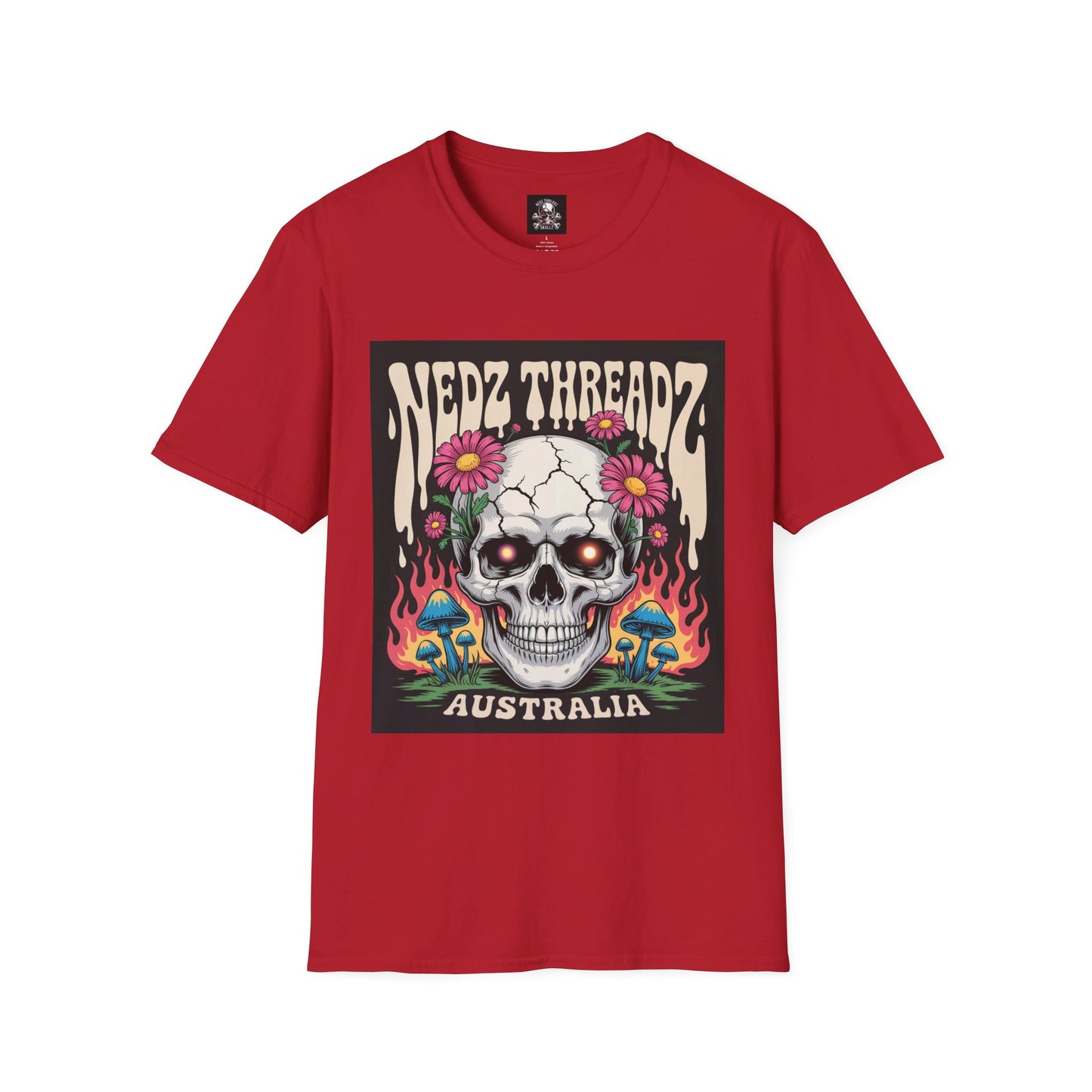 Edgy Skull Graphic Tee, Unisex Softstyle T-Shirt, Australia Design, Music Festival Wear, Halloween Party Shirt, Alternative Fashion