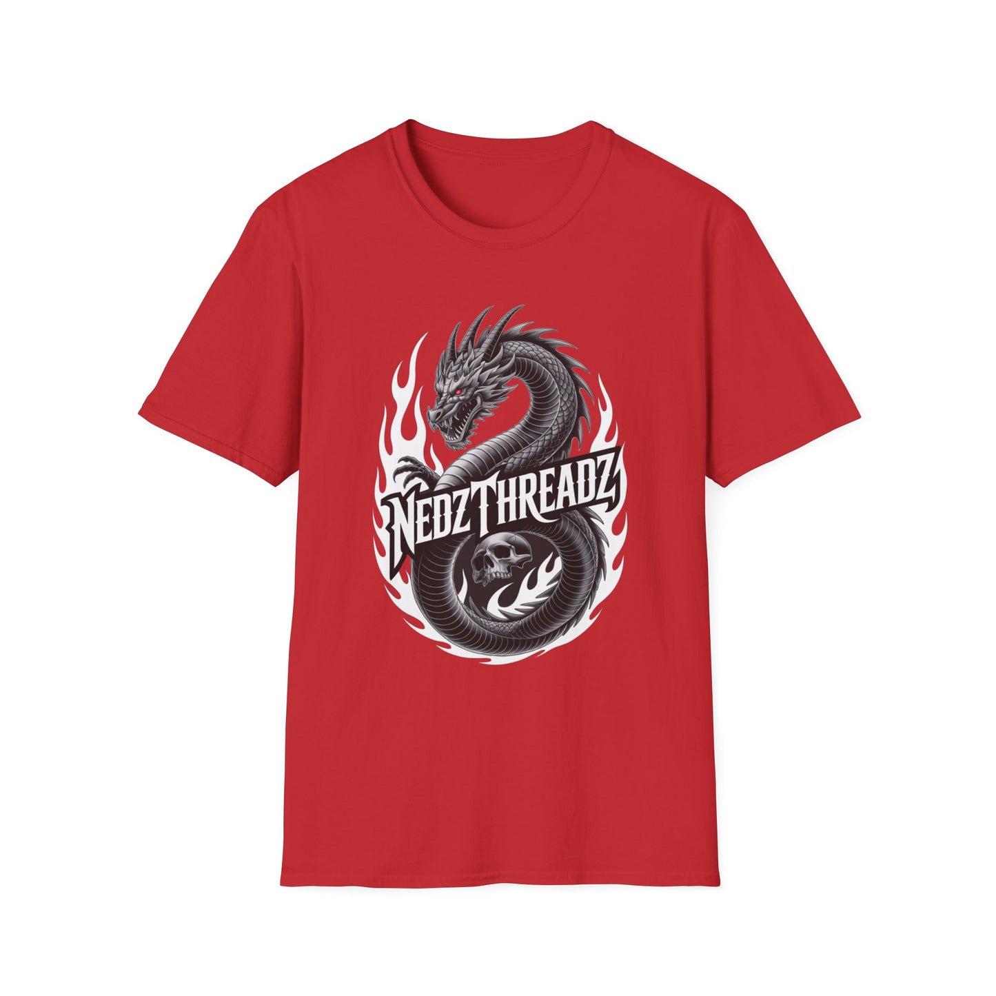 Dragon Graphic Tee, Unisex Softstyle T-Shirt, Edgy Fashion for Gamers, Gift for Dragon Lovers, Casual Streetwear