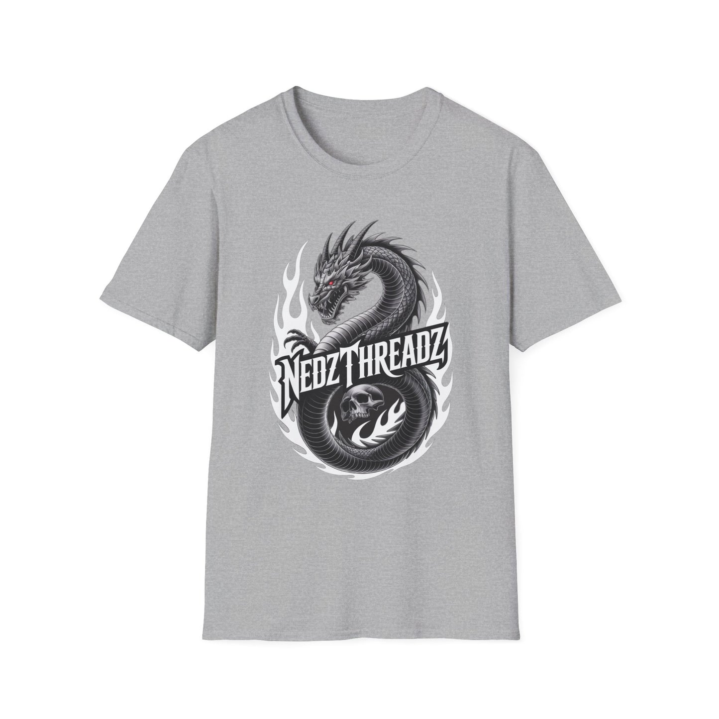 Dragon Graphic Tee, Unisex Softstyle T-Shirt, Edgy Fashion for Gamers, Gift for Dragon Lovers, Casual Streetwear