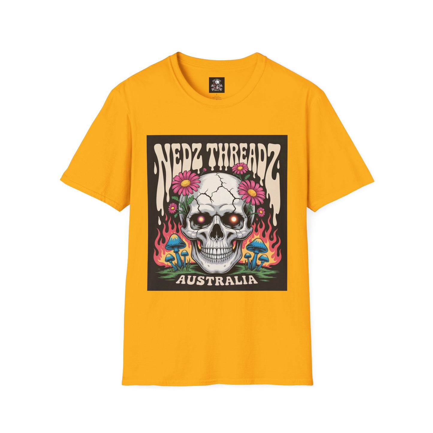 Edgy Skull Graphic Tee, Unisex Softstyle T-Shirt, Australia Design, Music Festival Wear, Halloween Party Shirt, Alternative Fashion