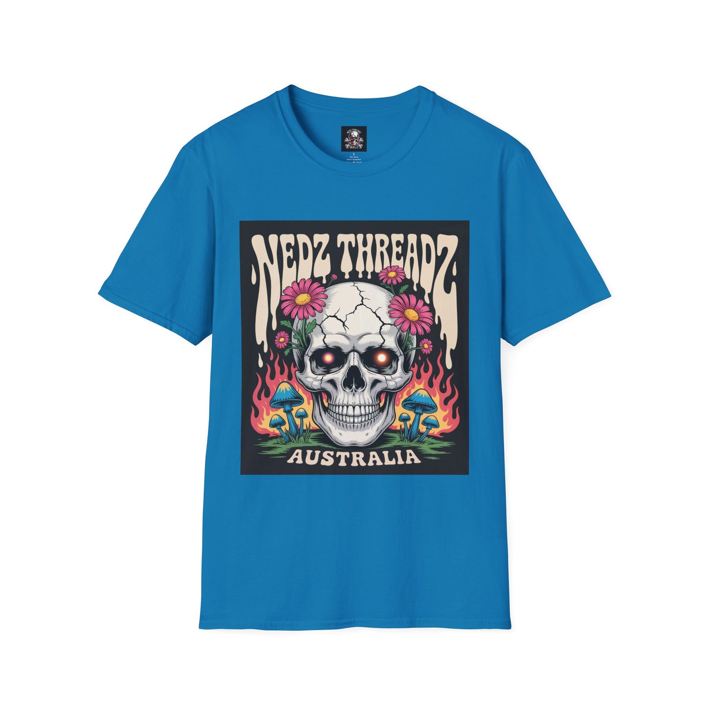 Edgy Skull Graphic Tee, Unisex Softstyle T-Shirt, Australia Design, Music Festival Wear, Halloween Party Shirt, Alternative Fashion
