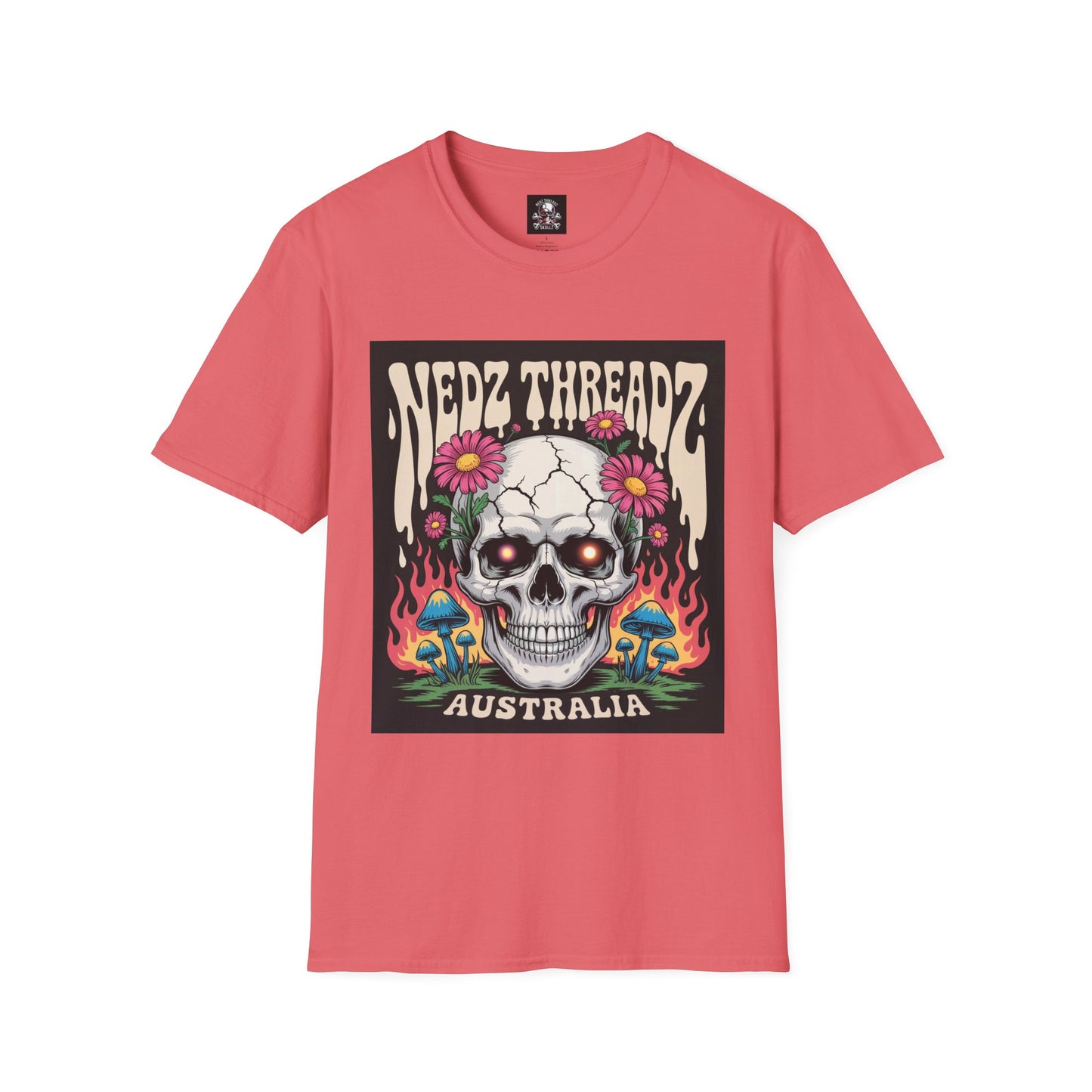 Edgy Skull Graphic Tee, Unisex Softstyle T-Shirt, Australia Design, Music Festival Wear, Halloween Party Shirt, Alternative Fashion