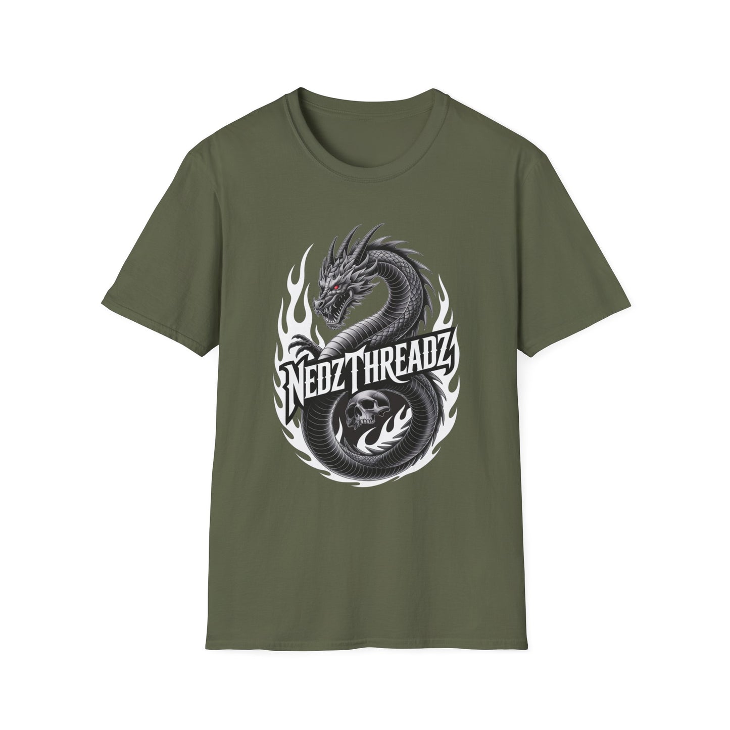 Dragon Graphic Tee, Unisex Softstyle T-Shirt, Edgy Fashion for Gamers, Gift for Dragon Lovers, Casual Streetwear