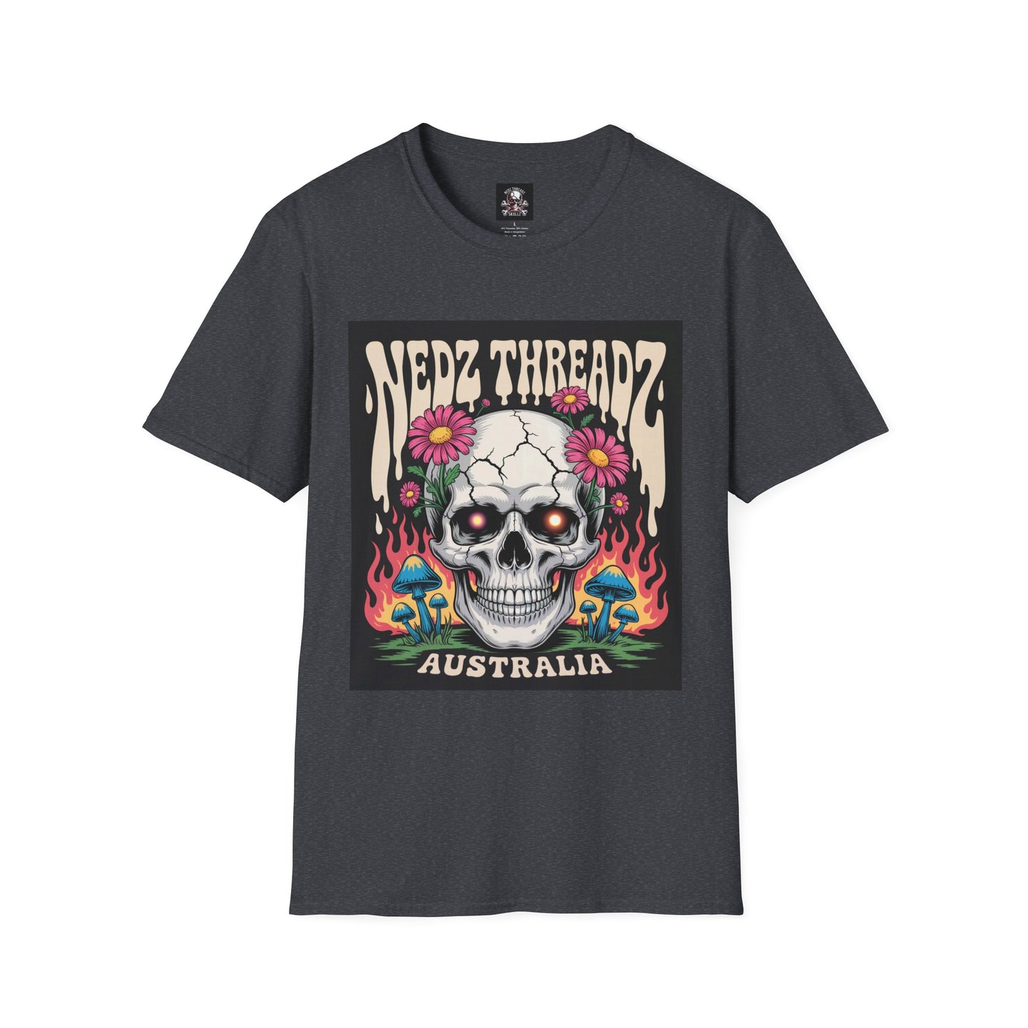 Edgy Skull Graphic Tee, Unisex Softstyle T-Shirt, Australia Design, Music Festival Wear, Halloween Party Shirt, Alternative Fashion