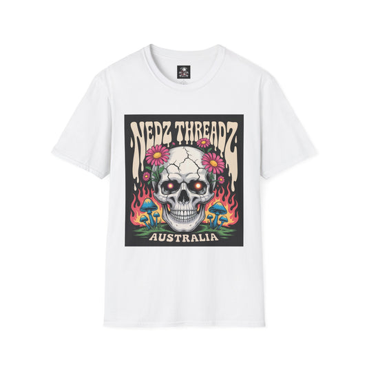 Edgy Skull Graphic Tee, Unisex Softstyle T-Shirt, Australia Design, Music Festival Wear, Halloween Party Shirt, Alternative Fashion