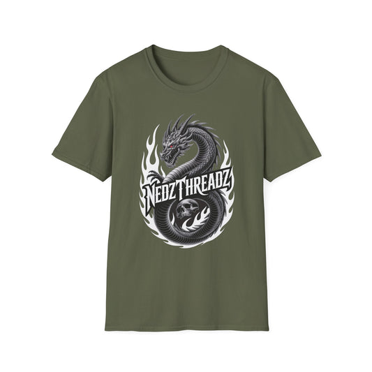 Dragon Graphic Tee, Unisex Softstyle T-Shirt, Edgy Fashion for Gamers, Gift for Dragon Lovers, Casual Streetwear