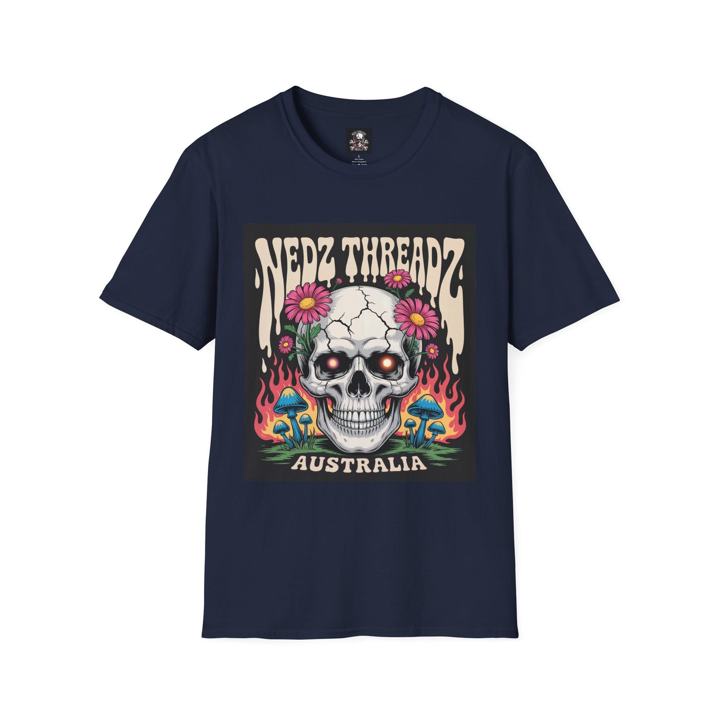 Edgy Skull Graphic Tee, Unisex Softstyle T-Shirt, Australia Design, Music Festival Wear, Halloween Party Shirt, Alternative Fashion
